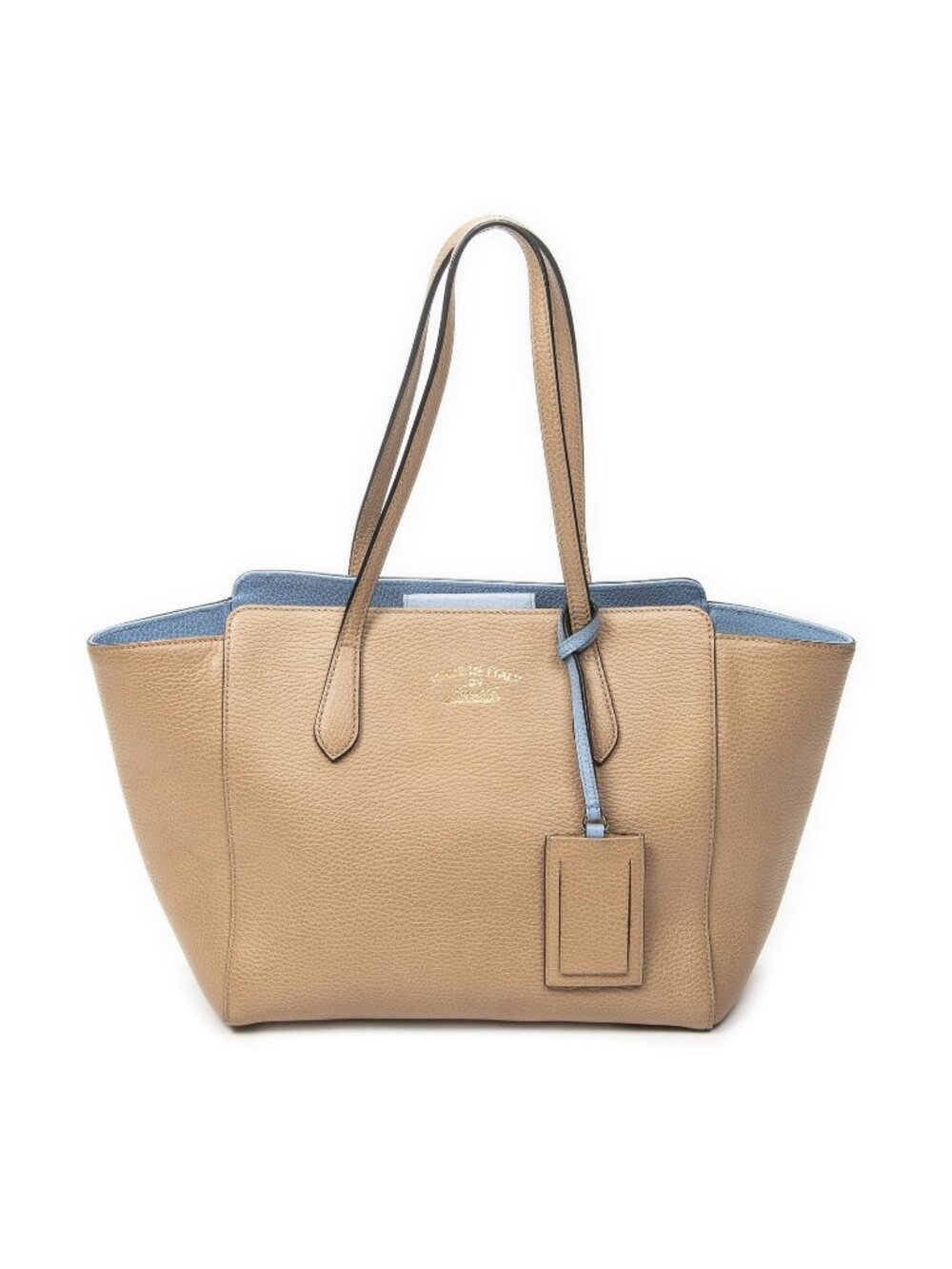Gucci Small Swing Tote Beige Light Blue Gray Calfskin Leather